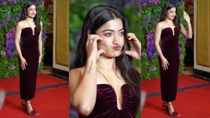 Rashmika Mandanna burgundy midi dress