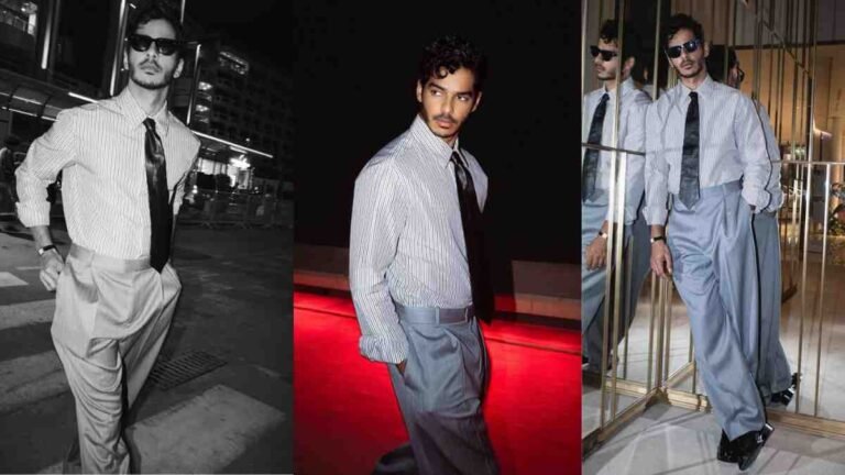 Ishaan Khatter’s Retro-Inspired Outfit: How to Style Striped Shirts and Wide-Leg Trousers