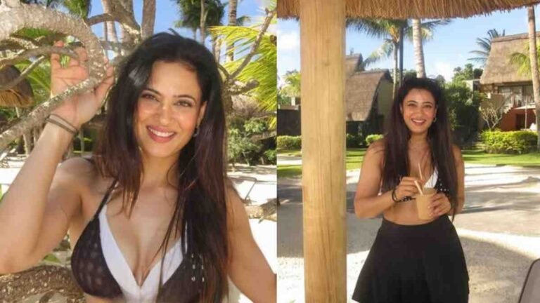 At 44, Shweta Tiwari Slays in a Bikini on Mauritius Beach with Daughter Palak and Son Reyansh