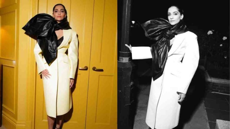 Sonam Kapoor Turns Heads in Dramatic Scarf and Yellow Power Blazer