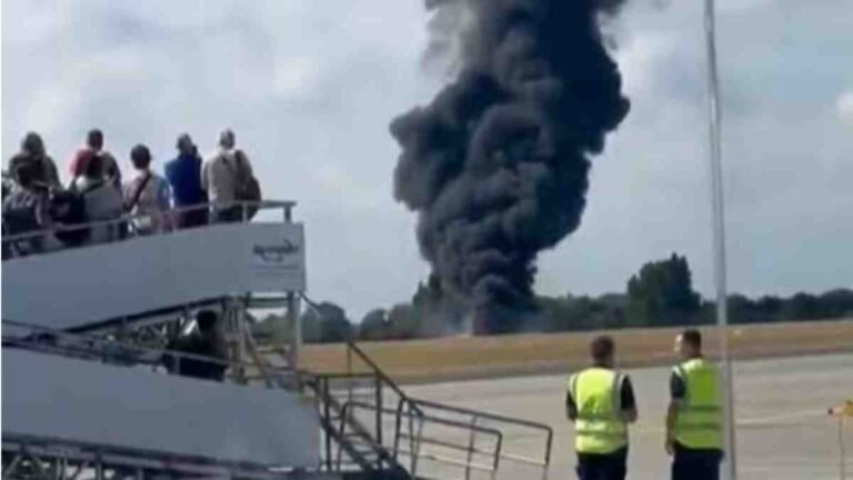 London Plane Crash: Shock as Aircraft Catches Fire Moments After Takeoff from Airport