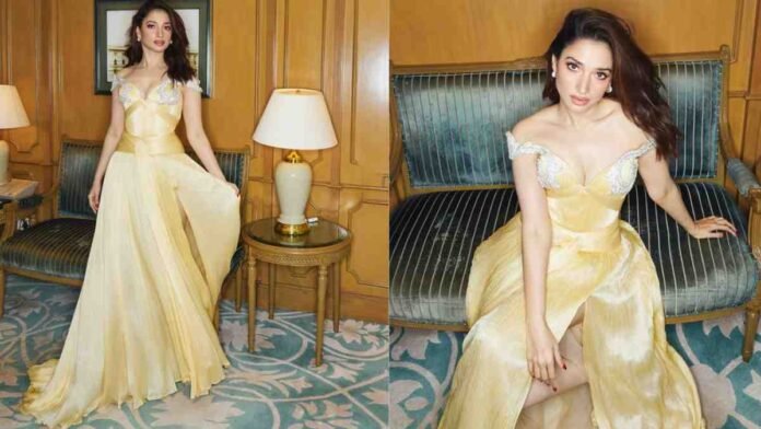 Tamannaah Bhatia golden gown