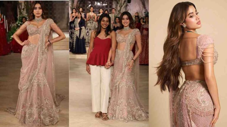 Janhvi Kapoor Turns Showstopper in a Stunning Blush Pink Lehenga by Jayanti Reddy