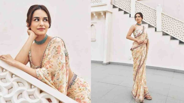 Manushi Chhillar Embraces Monsoon Glamour in a Floral Label Anushree Saree