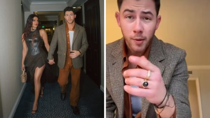 Nick Jonas and Priyanka Chopra posing together on the red carpet at The Bluff world premiere Nick Jonas and Priyanka Chopra posing together on the red carpet at The Bluff world premiere