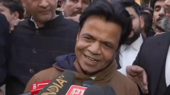 Rajpal Yadav speaking to media outside Tihar Jail after Delhi High Court grants interim bail in cheque bounce case, February 2026
