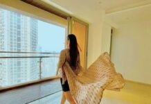 Krystle D’Souza Reveals Chic Living Room Makeover Krystle D’Souza living room makeover with wooden panels and LED lighting