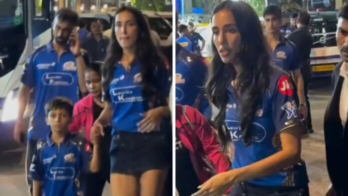 Mahieka Sharma protecting Agastya outside Wankhede after MI vs KKR IPL 2026 Mahieka Sharma protecting Agastya outside Wankhede after MI vs KKR IPL 2026