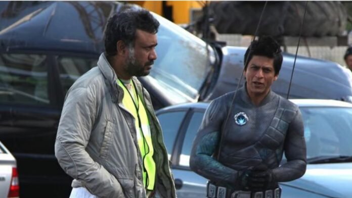 Anubhav Sinha and Shah Rukh Khan on the sets of Ra.One 2011