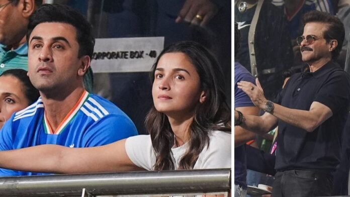Ranbir Kapoor Alia Bhatt and Anil Kapoor at Wankhede Stadium India T20 World Cup 2026 semi-final