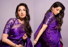 Nora Fatehi’s Purple Brocade Saree Is All About Quiet Luxury And Strength