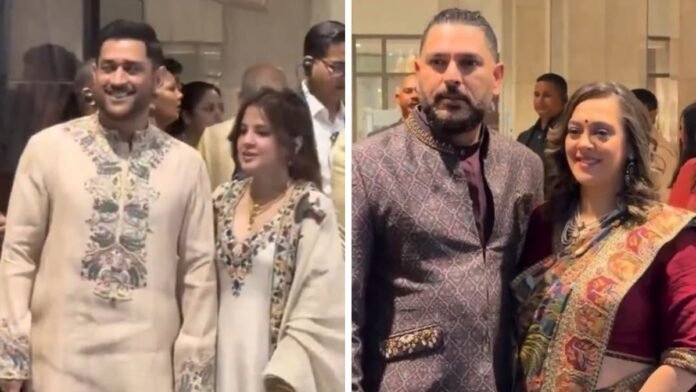 MS Dhoni Yuvraj Singh at Arjun Tendulkar wedding reception Mumbai