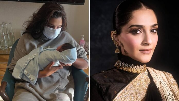 Rhea Kapoor holding Sonam Kapoor’s newborn baby boy Rhea Kapoor holding Sonam Kapoor’s newborn baby boy